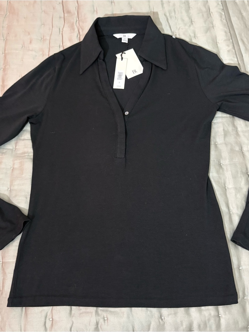 Banana Republic Black Long-Sleeve Button Down Polo Shirt